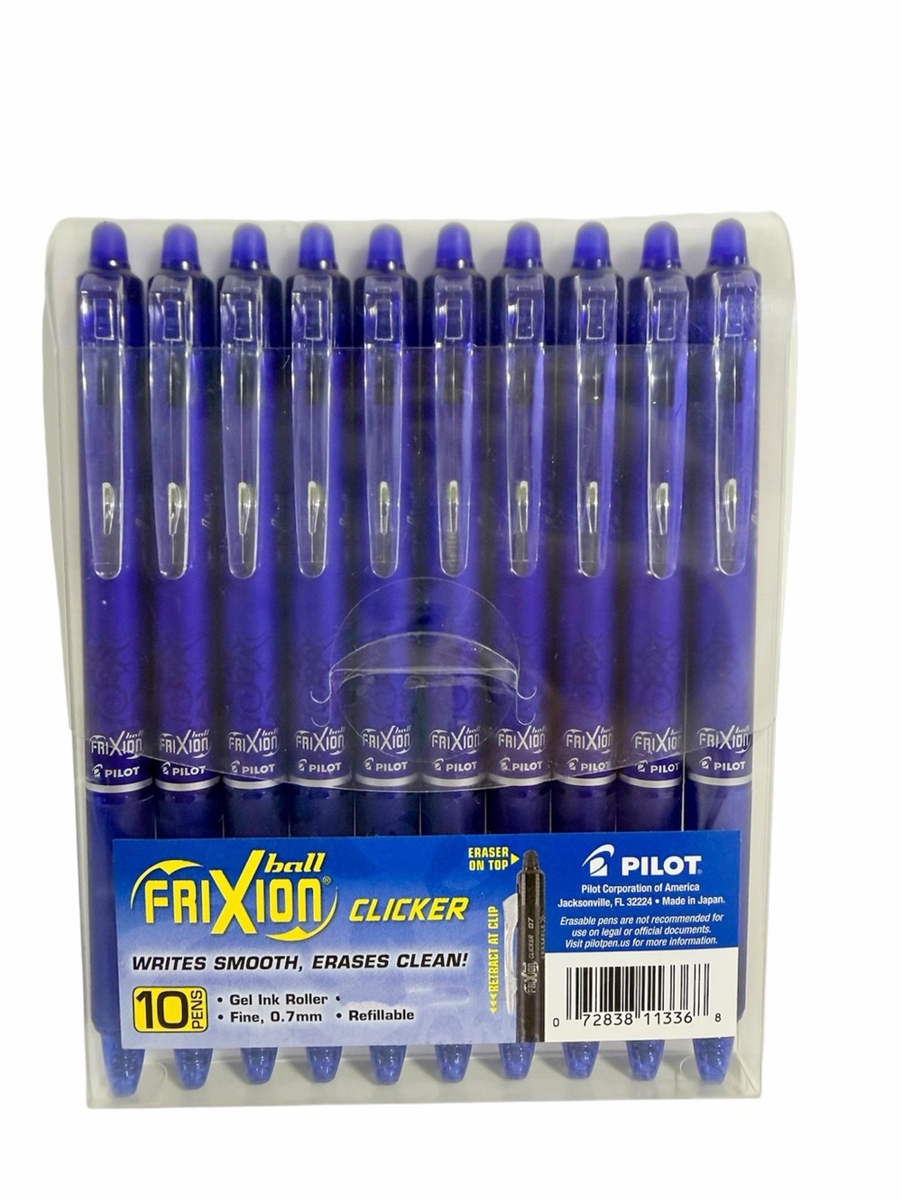 Pilot, FriXion Clicker Erasable Gel Pens, Fine Point 0.7 mm, Pack of 10
